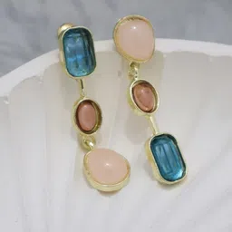 SIVA BY ANIKA Rhodium-Plated Artificial Stones Studded Korean Geometric Drop Earrings-picture-41