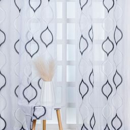 Parda Online White & Black 2 Pieces Embroidered Sheer Long Door Curtains-image-13