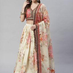 FABPIXEL Embroidered Sequinned Semi-Stitched Lehenga & Unstitched Blouse With Dupatta image 1