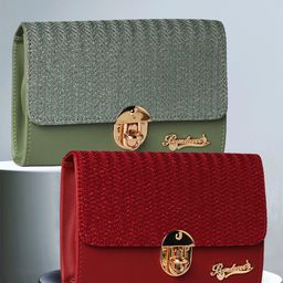 BANDICOOT Set OF 2 Embellished PU Structured Sling Bag with Cut Work-2