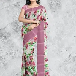 SSHAGUN LIFESTYLE Multicolor Floral Print Bollywood Cotton Blend Saree-picture-10