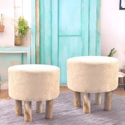 Ikiriya 2-Pcs Beige Printed Wooden Round Ottomans-16