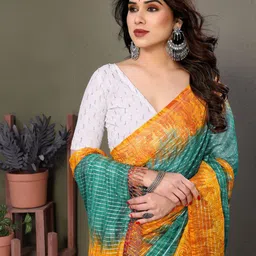 WINKLECART Embroidered Pure Georgette Block Print Saree image 3