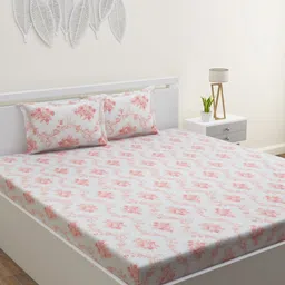 HOME AFFAIRS Pink & White Floral Printed 210 TC Single Bedsheet Set 1.52 m x 2.28 m-image-42