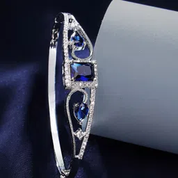 ZENEME Women Brass American Diamond Rhodium-Plated Bangle-Style Bracelet-image-21