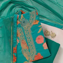 Koskii Floral Printed Thread Work Unstitched Dress Material-picture-13