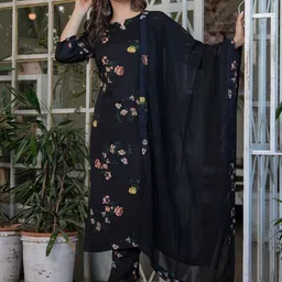 KALINI Floral Printed Straight Kurta With Trouser And Dupatta-picture-11
