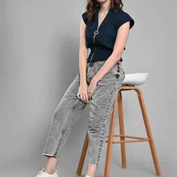 IZEL Women Heavy Fade Mom Fit Cropped Jeans-image-56