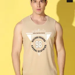 WOOSTRO Pack Of 2 Printed Combed Cotton Gym Vests VWS26(98 RUST)(BKLN BLACK)-45