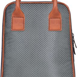 Grey -Tan Faux Leather & Linen PVC Cotted Fabric Insulated Tiffin bag JV-TB04 Lunch Bag-image-86