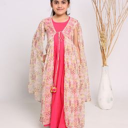 EthIndia Floral Print Slit Sleeve Georgette Fit & Flare Maxi Dress-image-31