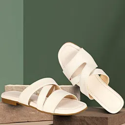 Commander Shoes Women Striped Open Toe Flats-56
