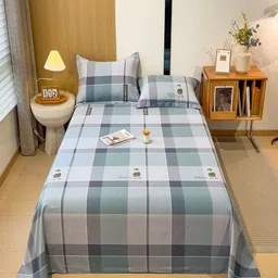 JC HOME Grey & White Checked 140 TC Single Bedsheet Set 1.60 mx 2.30 m-image-98