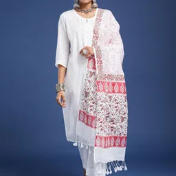Taavi Ethnic Motifs Block Printed Cotton Linen Dupatta-21
