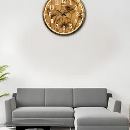 OLIVE TREE Wooden Wall Clock Brown & White Printed Round Contemporary Wall Clock-34
