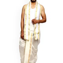 RAMESHWARAM FABRICS Men Solid Dhoti Regular Pants with Stole Set-image-33
