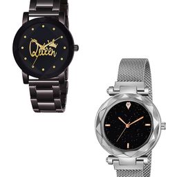Gopal Shopcart Unisex Pack of 2 Textured Bracelet Style Watch Metal_Queen_379_Silver_4-43