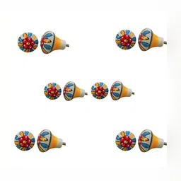 Indianshelf 6-Pcs Yellow & Red Floral Printed Ceramic Knobs-picture-58