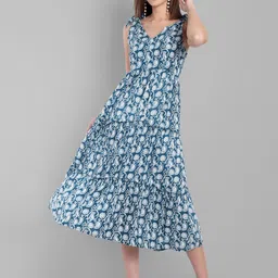 Pashet Women Floral Print A-Line Midi Dress-image-6