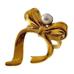 Just Lil Things Pearls Beaded Stainless Steel Ribbon Bow Design Finger Ring-picture-7