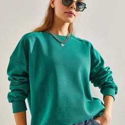 BIANCO LUCCI Women Solid Pure Cotton Sweatshirt-image-42