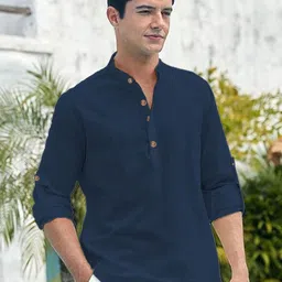 EdinWolf Men India Slim Fit Band Collar Solid Cotton Casual Shirt-image-96
