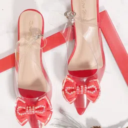 Retro Walk Embellished Block Mules with Bows image 1