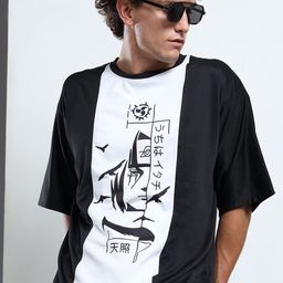 THE BEETEL HOUSE Men Colour-blocked Printed Drop-Shoulder Sleeves Oversized Cotton T-shirt-picture-28