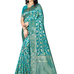 KALINI Woven Design Zari Silk Blend Kanjeevaram Saree-image-67