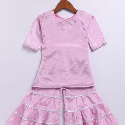 JBN Creation Girls Embroidered Regular Sequinned Kurta with Sharara & With Dupatta image 5