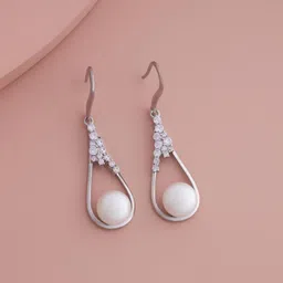 Kushal's Fashion Jewellery Rhodium Plated Zircon Studded Classic Drop Earrings-image-32