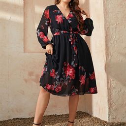 StyleCast Curve Women Floral Printed Puff Sleeve Tie-Ups Wrap Dress-picture-46