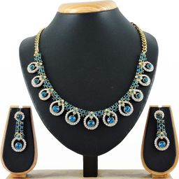 VATSALYA creation Turquoise Blue Artificial Stones Necklace & Earring With Maangtika Set-36