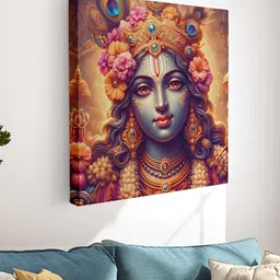 Myntra Elegant Homes Gold-Toned & Grey Lord Krishna Canvas Wall Art-image-94