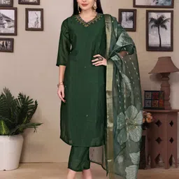 SUNDARNAARI Women Embroidered Regular Sequinned Kurta with Trousers & With Dupatta-picture-15