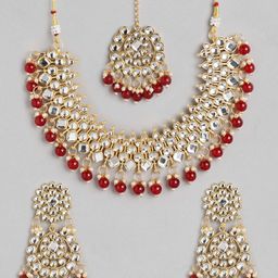 MANSIYAORANGE Super Premium Luxe 22K Gold-Plated Kundan &Beaded Jewellery Set-image-27
