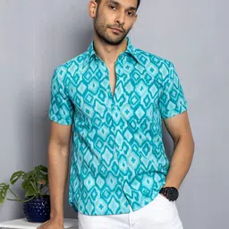 Style Matters Men Standard Fit Spread Collar Abstract Printed Cotton Casual Shirt-image-16
