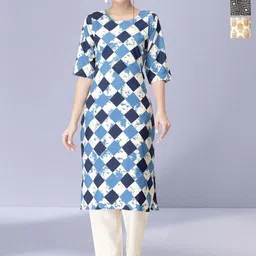 HERE&NOW Selection Of 3 Geometric Printed Round Neck Straight Kurtas-14