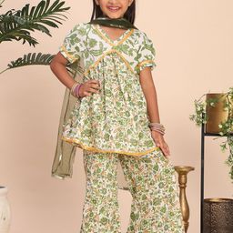 Cutiekins Girls Floral Printed Empire Gotta Patti Kurta with Palazzos & With Dupatta-picture-30