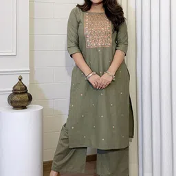 Ekta Textiles Women Woven Design Embroidered Cotton Kurta with Palazzo-image-94