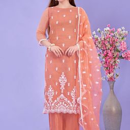 HERE&NOW Women Ethnic Motifs Embroidered Regular Thread Work Kurta with Trousers & With Dupatta-picture-13