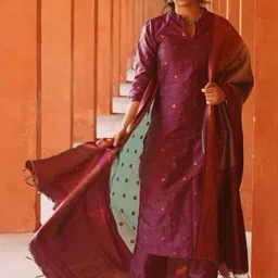 ATOXIC Women Ethnic Motifs Printed Regular Chanderi Cotton Kurta with Trousers & With Dupatta-picture-9