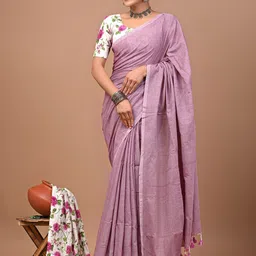 PALLO LATKE Pure Cotton Khadi Saree With HandBlock Printed Blouse-21