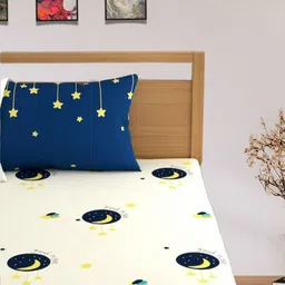 Aura White & Blue Geometric Printed 250 TC Cotton King Bedsheet Set 2.60 m x 2.60 m-image-60