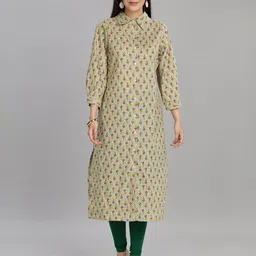 BulBul Floral Printed Shirt Collar Pure Cotton Straight Kurta-picture-46