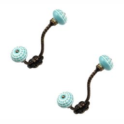 IndianShelf Sea Green & Bronze 2 Pieces Spider Printed Ceramic Wall Hooks-46