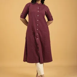 SPARSA Mandarin Collar Panelled Pure Cotton A-Line Kurta-picture-13