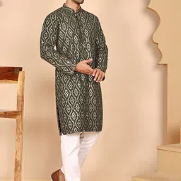 Jompers Men Geometric Embroidered Mirror Work Kurta with Pyjamas image 3