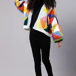 Sugercandy Women Floral Colourblocked Woollen Cardigan-picture-12