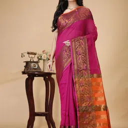 SLAGHA Zari Silk Cotton Taant Saree-image-89